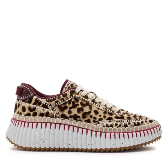 Chloe Nama Leopard Print Calf Hair Jungle Brown Sneakers - Picture 2 of 16